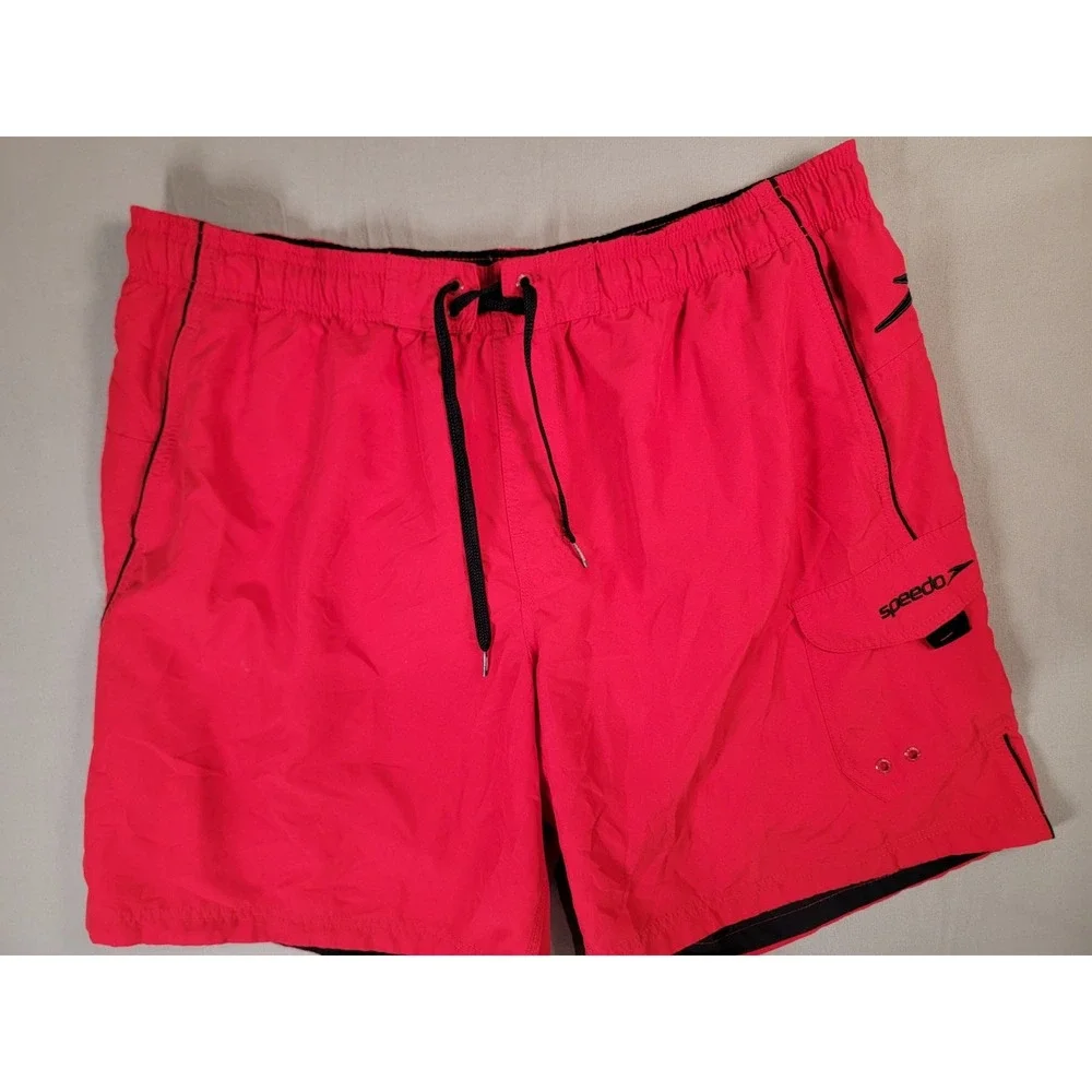 Speedo Swim Trunks Mens XL Red Board Shorts Volley Mesh Lined Cargo Pocket